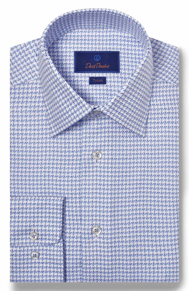 David Donahue Trim Fit Twill Texture Check Dress Shirt, Main, color,