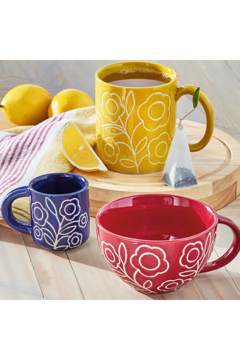 Zoey Flower Mug Yellow Stoneware Everyday, Alternate, color, Yellow