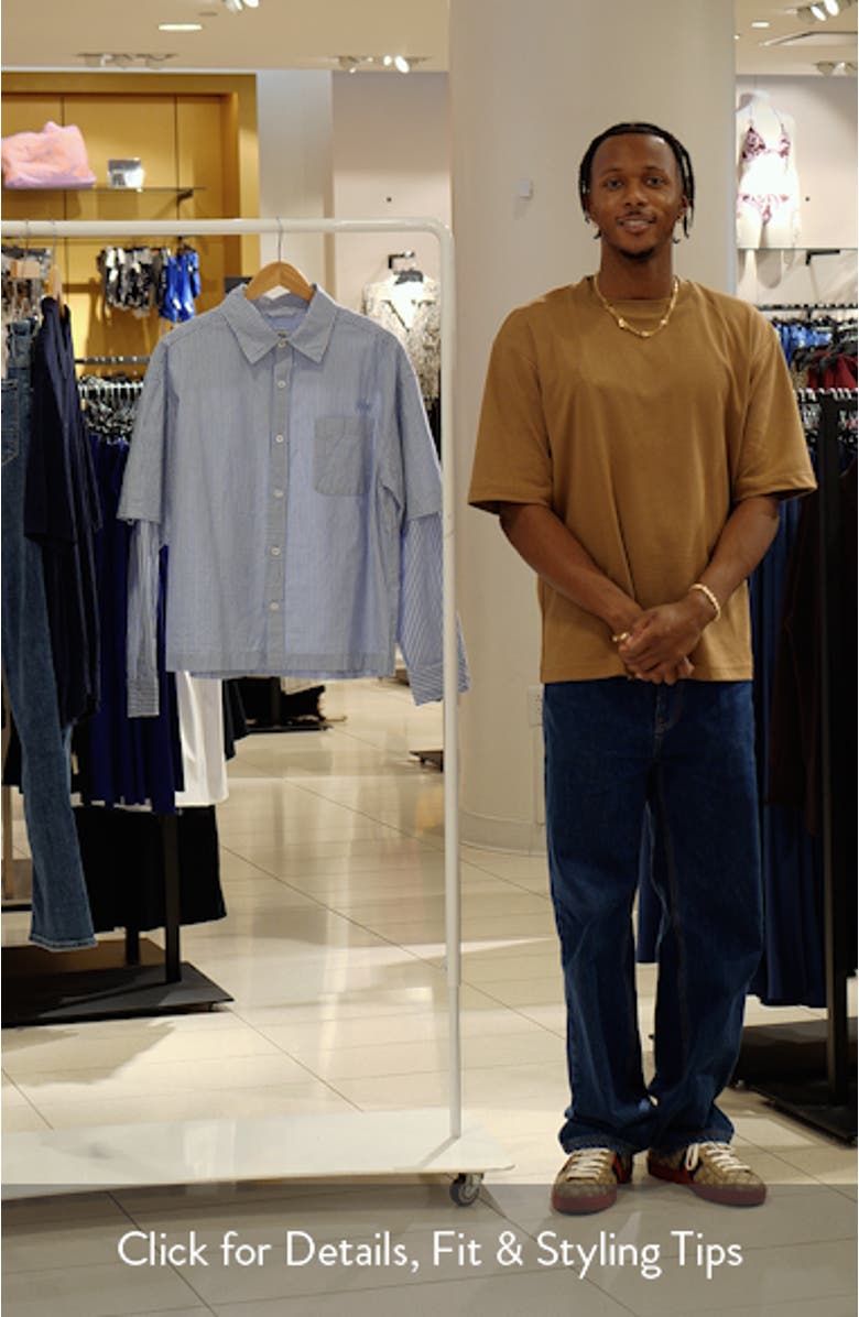 Layered Stripe Cotton Button-Up Shirt, sales video thumbnail