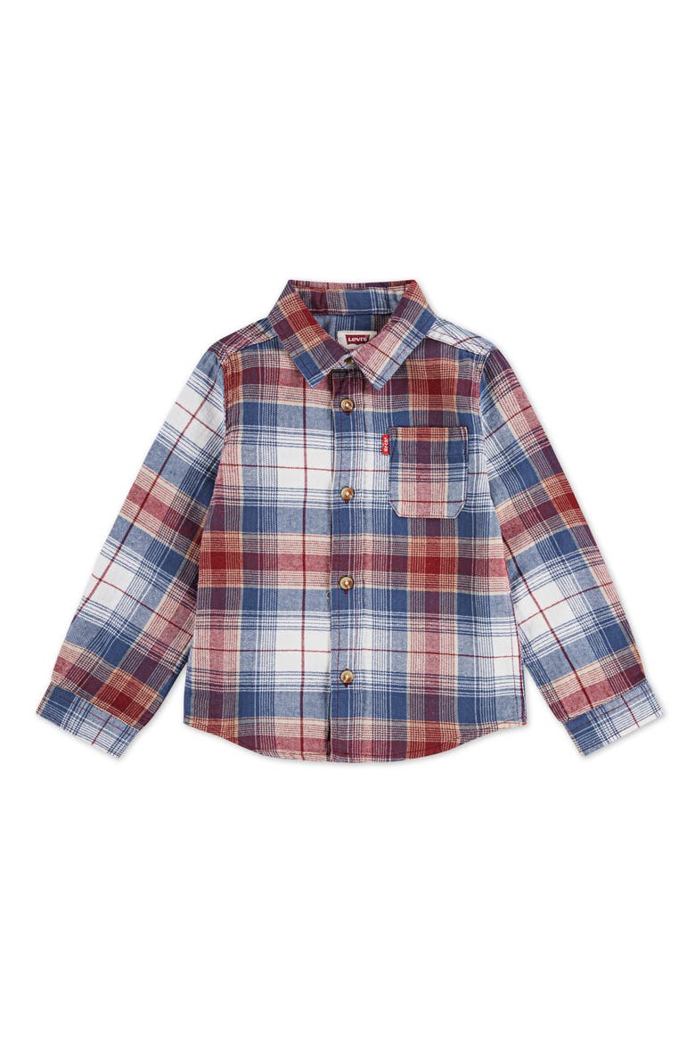 Kids' Plaid Brushed Twill Button-Up Shirt, Main, color, RED PEAR