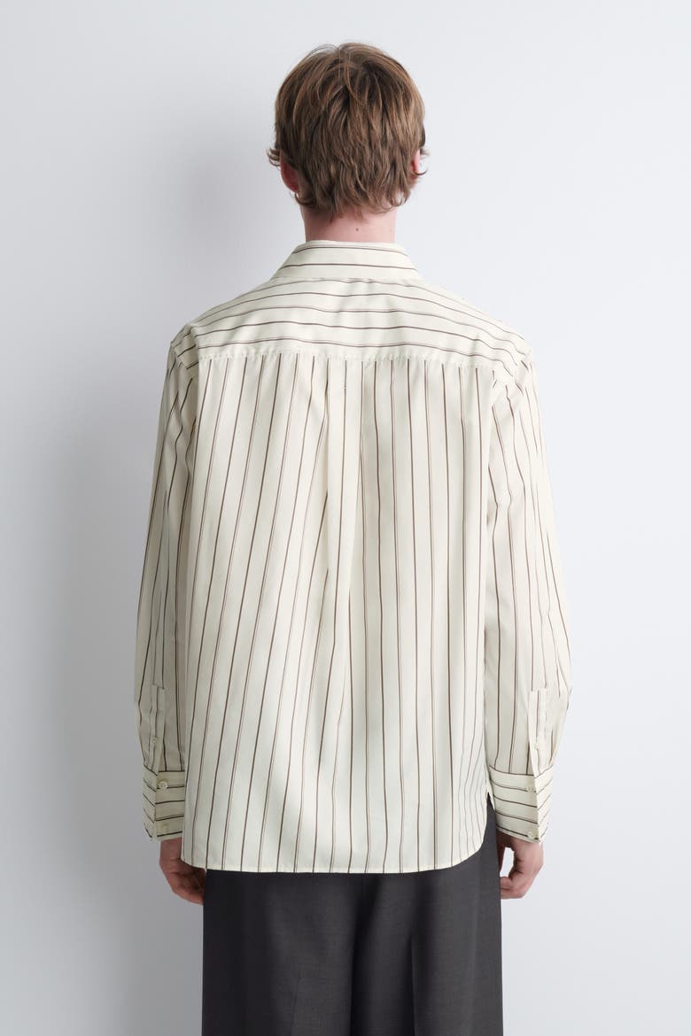 Striped Structured Cotton-Silk Shirt, Alternate, color, WHITE / BROWN / STRIPED