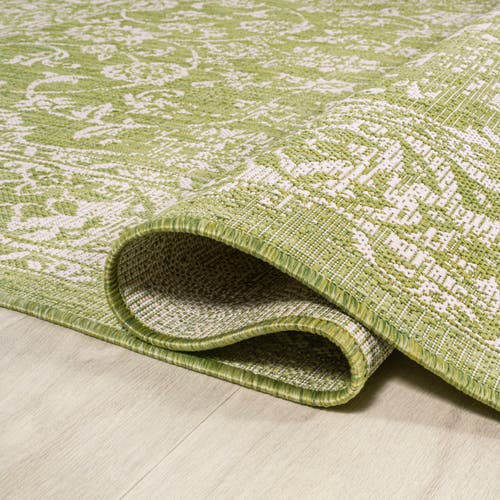 Jonathan Y Tela Bohemian Textured Weave Floral Indoor/outdoor Round Area Rug In Green/cream
