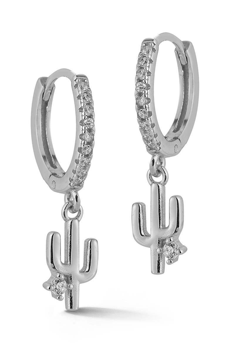 Cactus Charm Huggie Earrings, Main, color, SILVER