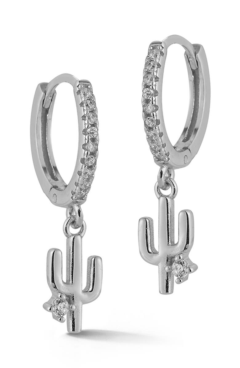 GLAZE JEWELRY Cactus Charm Huggie Earrings, Main, color, Silver