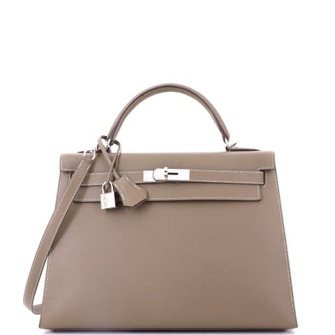 Kelly Handbag Grey Epsom with Palladium Hardware 32