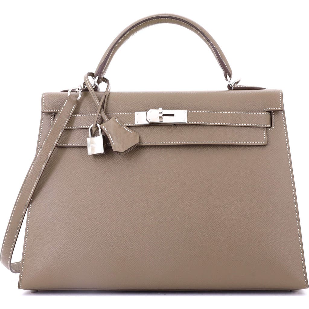 Pre-owned Hermes Hermes Kelly Handbag Grey Epsom With Palladium Hardware 32 In Brown