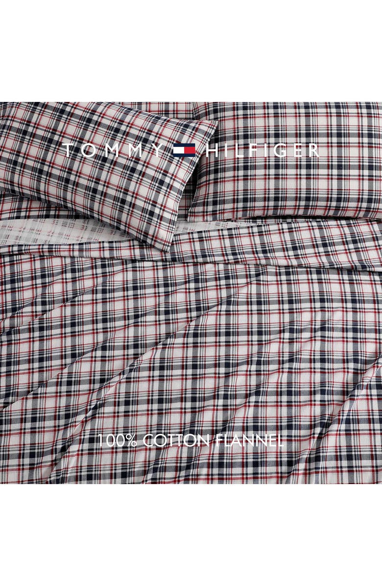 Tommy Hilfiger Glenbrook Plaid Cotton Flannel Sheet Set, Alternate, color, Navy Blue/ Garnet Red
