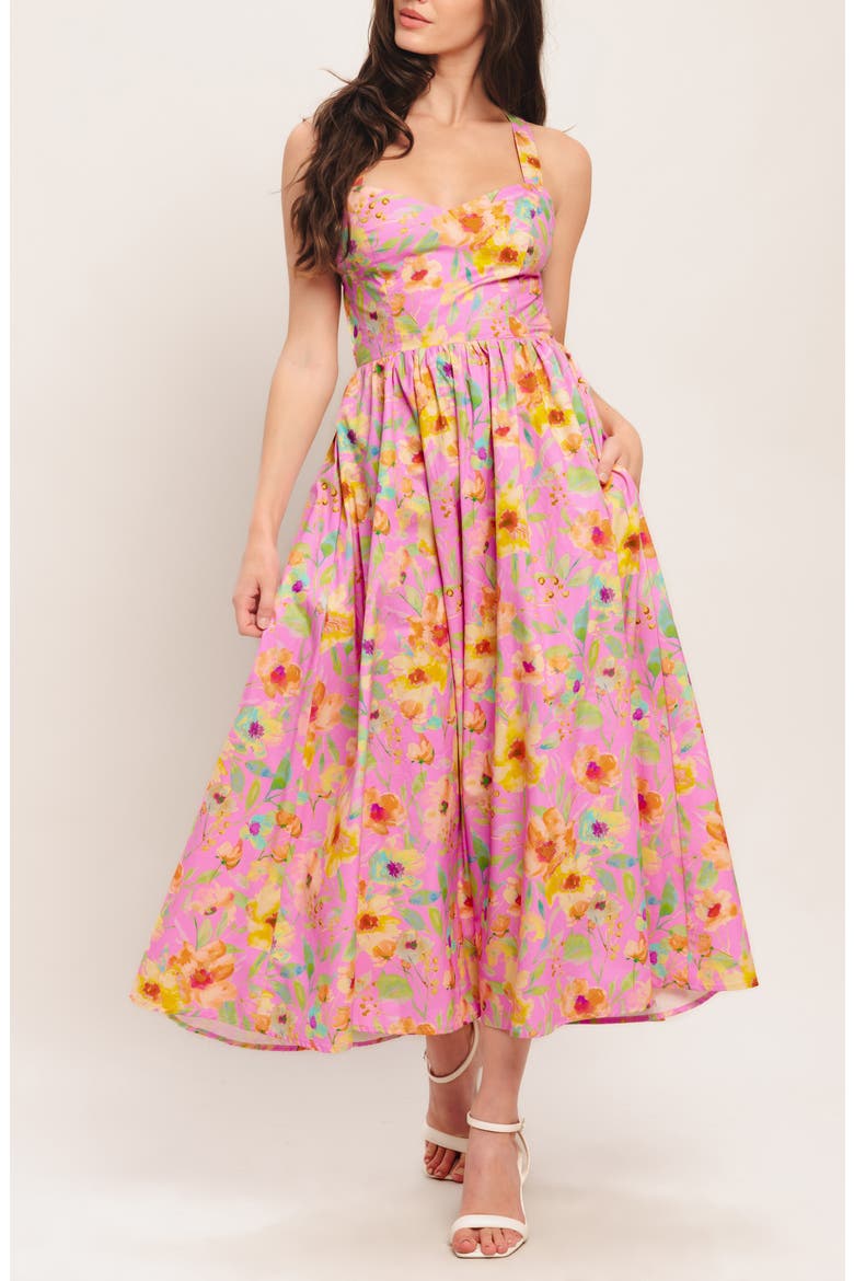 Print Open Back Midi Dress, Alternate, color, PINK