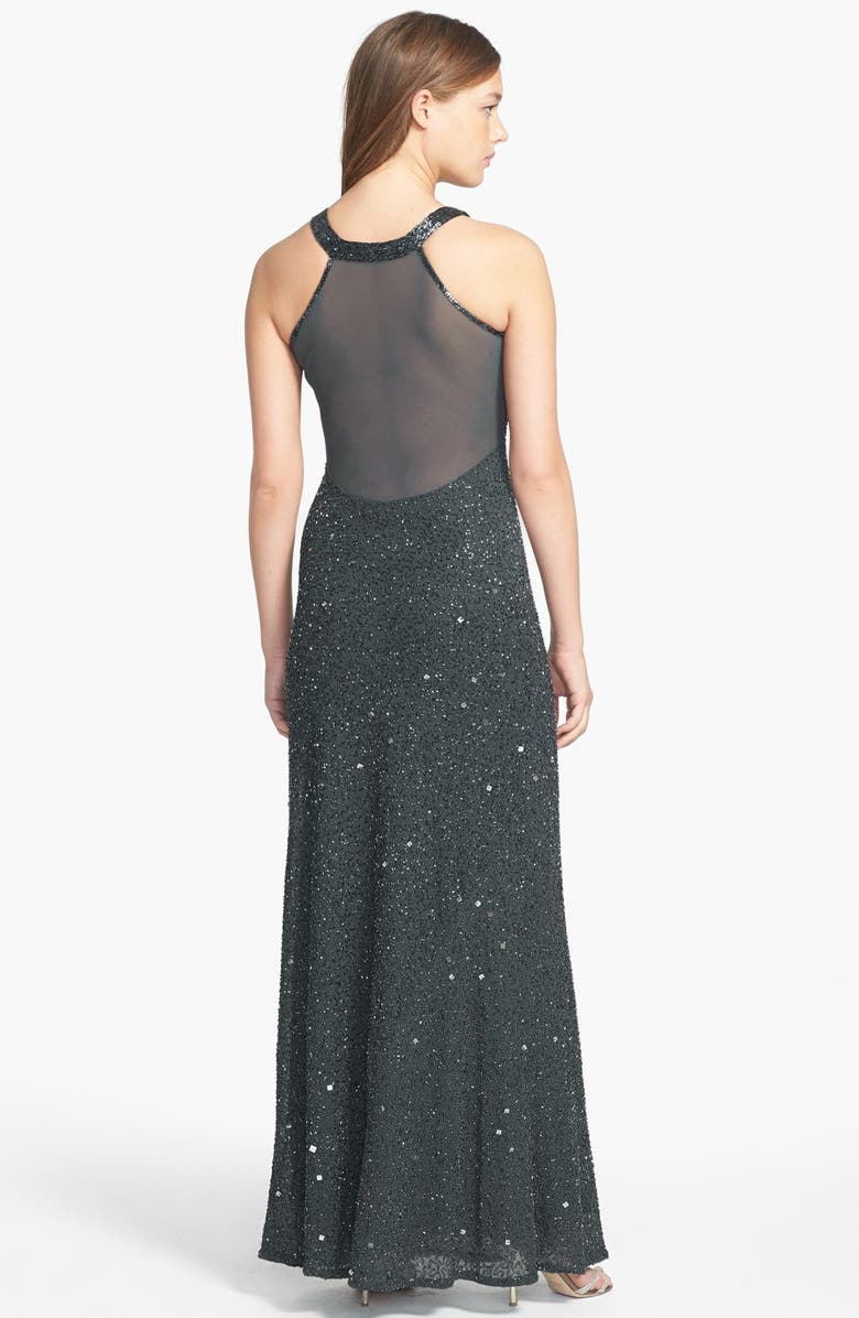 Adrianna Papell 'Caviar' Illusion Back Beaded Gown, Alternate, color, 