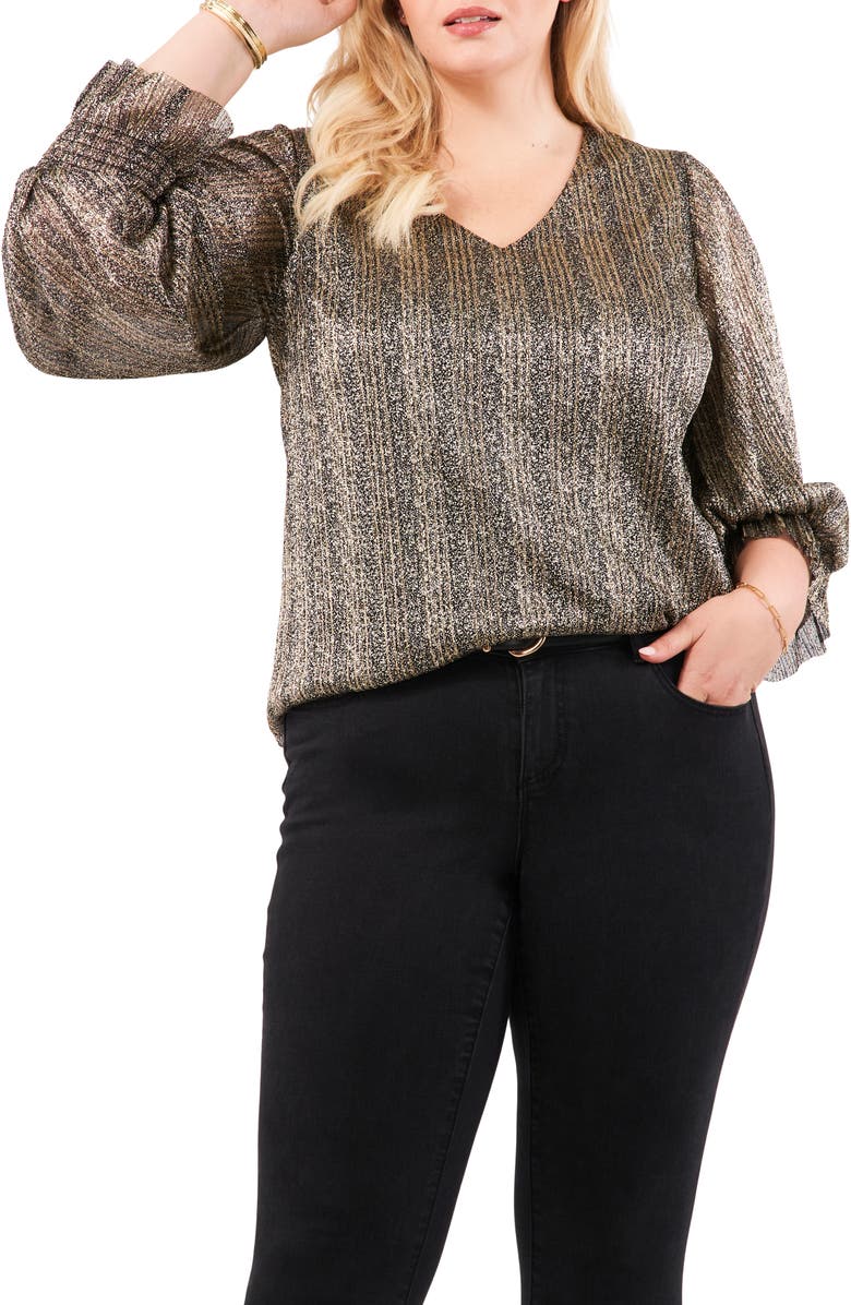 Vince Camuto Metallic Stripe Long Sleeve Top, Main, color, 