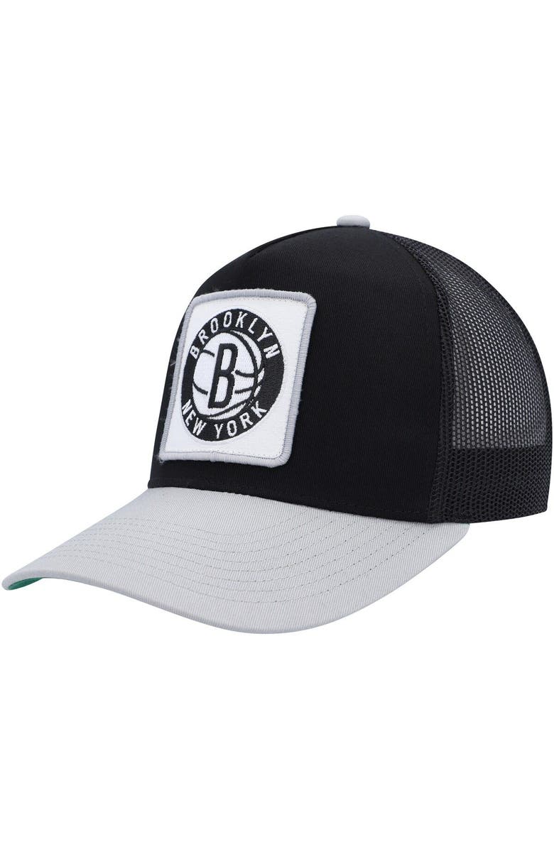 Mitchell & Ness Men's Mitchell & Ness Black/Gray Brooklyn Nets SOUL Truck It Trucker Snapback Hat, Main, color, 