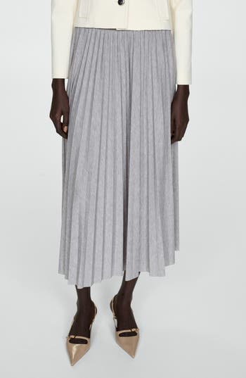 Mango Pleated Maxi Skirt In Gray
