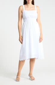 Ellen Tracy Embroidered Eyelet Cotton Midi Sundress