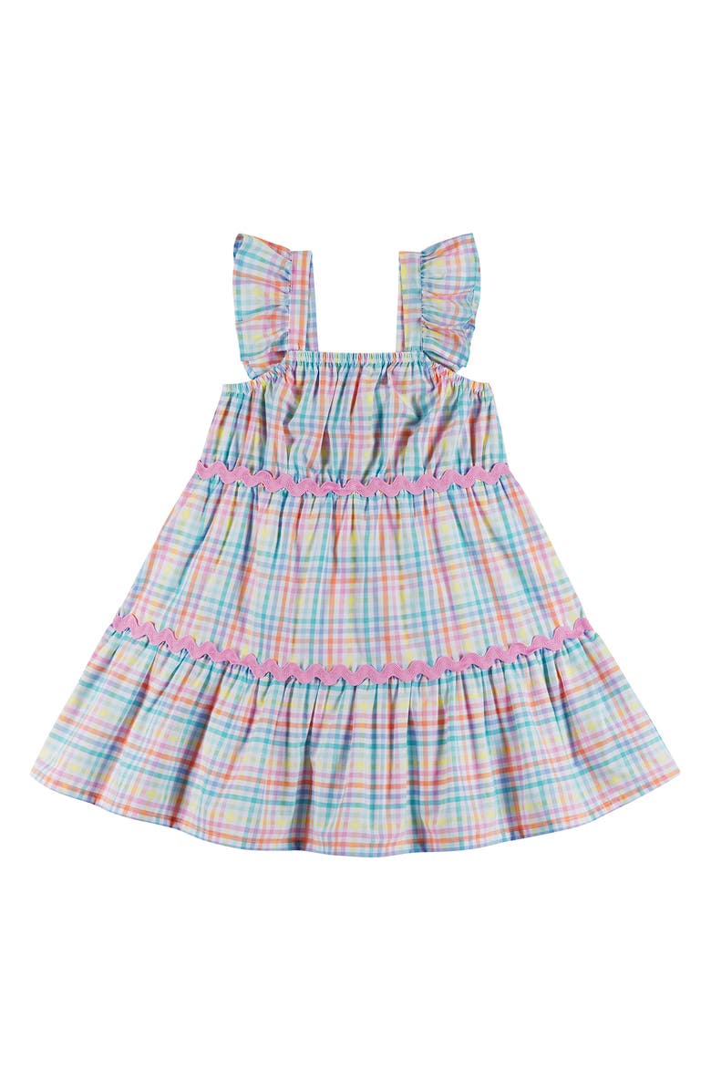 Andy & Evan Kids' Plaid Tiered Dress, Main, color, Wha -White Plaid