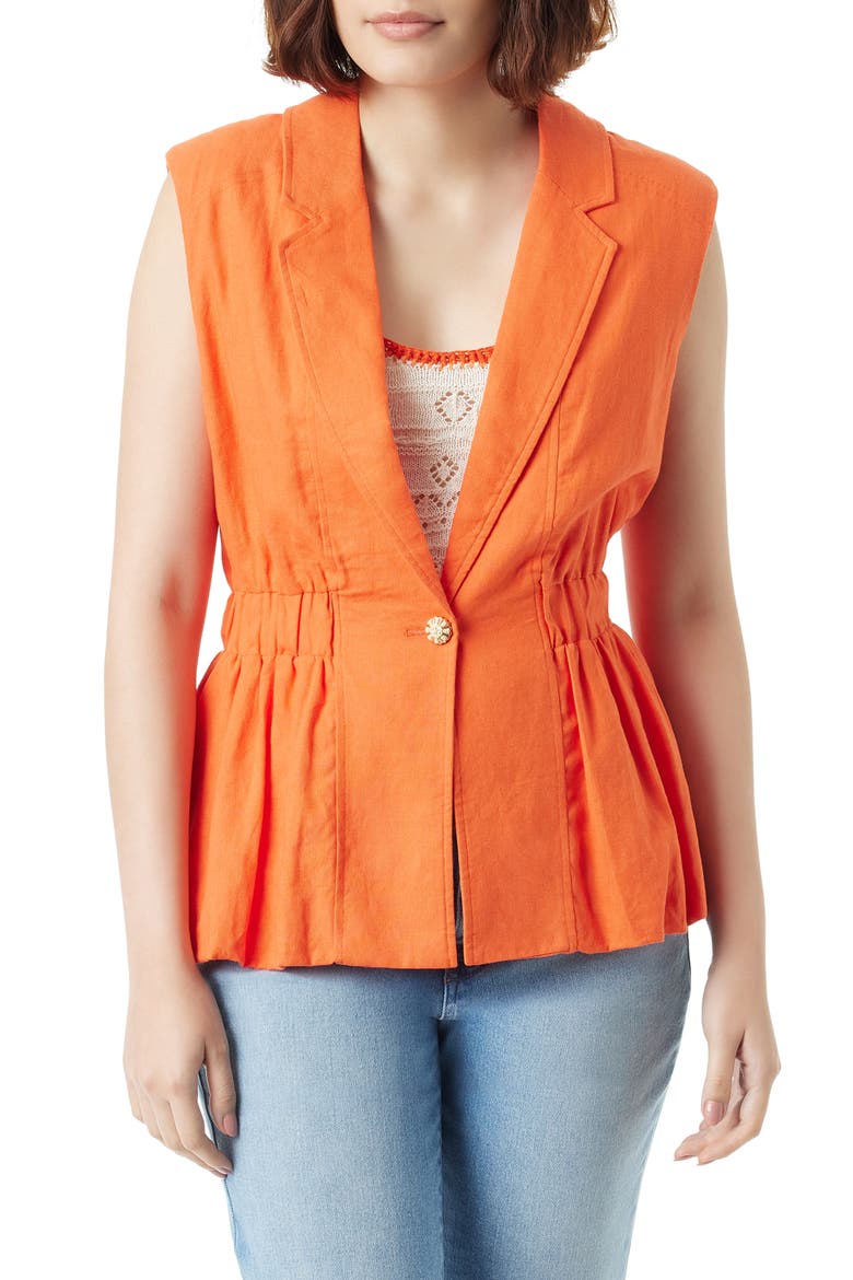 Lester Elastic Waist Linen Blend Vest, Main, color, TIGERLILY