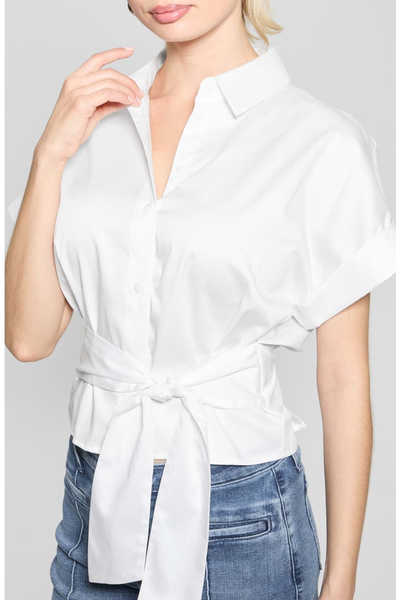Julie Tie Front Cotton Shirt, Alternate, color, WHITE