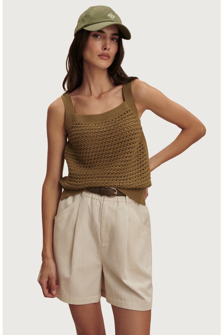 Ebden Square Neck Cotton Pointelle Tank, Alternate, color, GOLDEN OLIVE