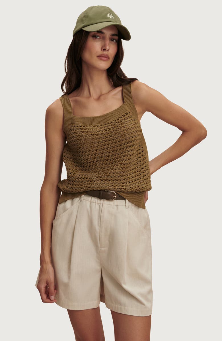 Varley Ebden Square Neck Cotton Pointelle Tank, Alternate, color, Golden Olive
