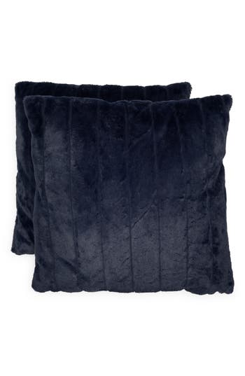 Karl Lagerfeld Set Of 2 Faux Fur Accent Pillows In Blue
