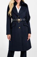 GUESS New Patrice Belted Coat with Removable Faux Fur Collar