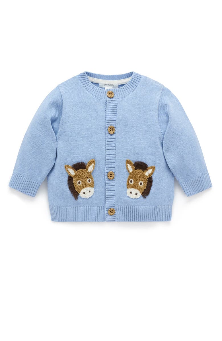 Purebaby Fiesta Friends Knit Cardigan Boys, Main, color, Caribbean Melange