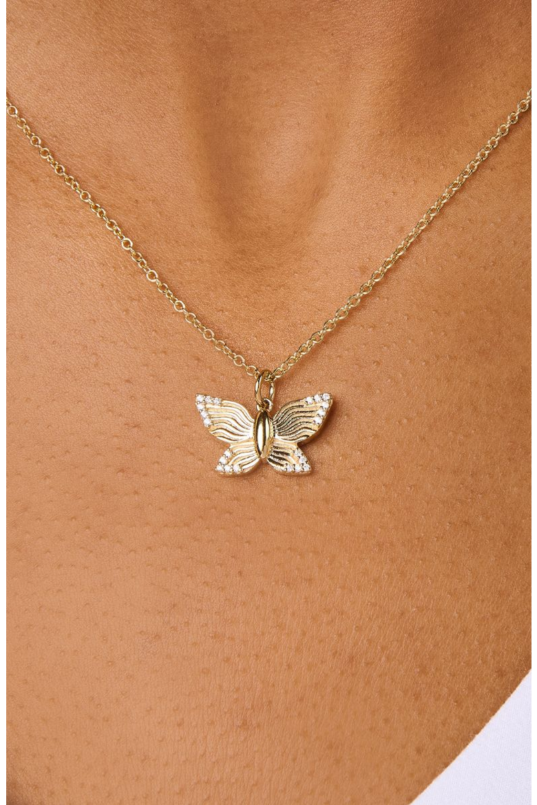 Textured Butterfly Pendant Necklace, Alternate, color, Gold