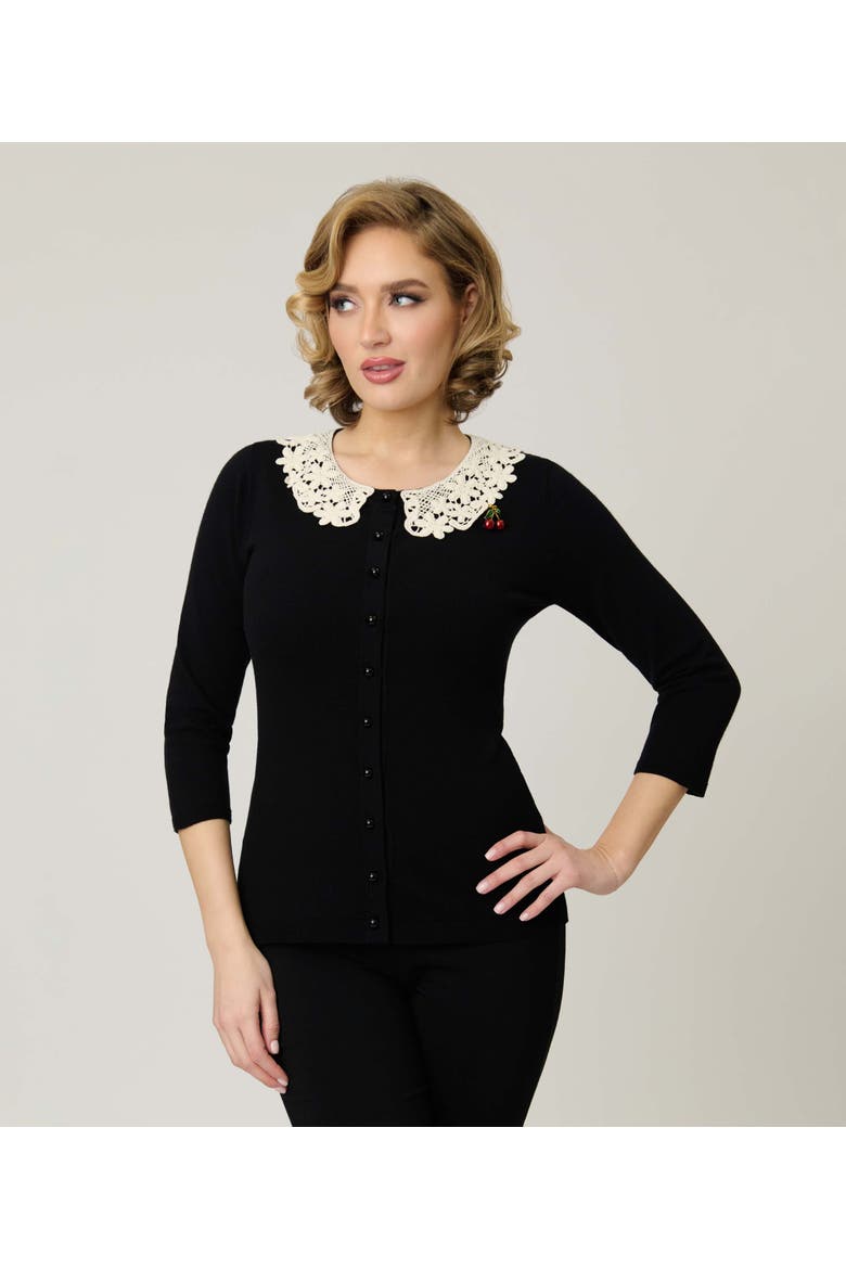 Bookworm Cardigan, Main, color, Black W/Lace Collar Trim