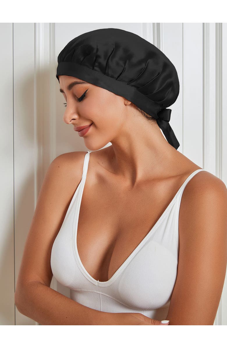 SILKSILKY Pure Silk Classic Ribbon Bonnet, Main, color, Black