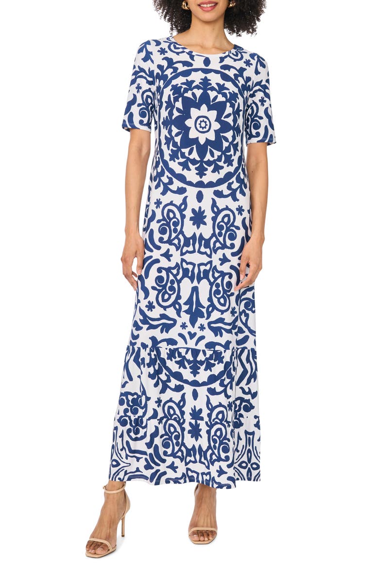 Print Crewneck Maxi Dress, Main, color, CLASSIC NAVY