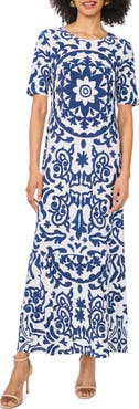 Vince Camuto Print Crewneck Maxi Dress