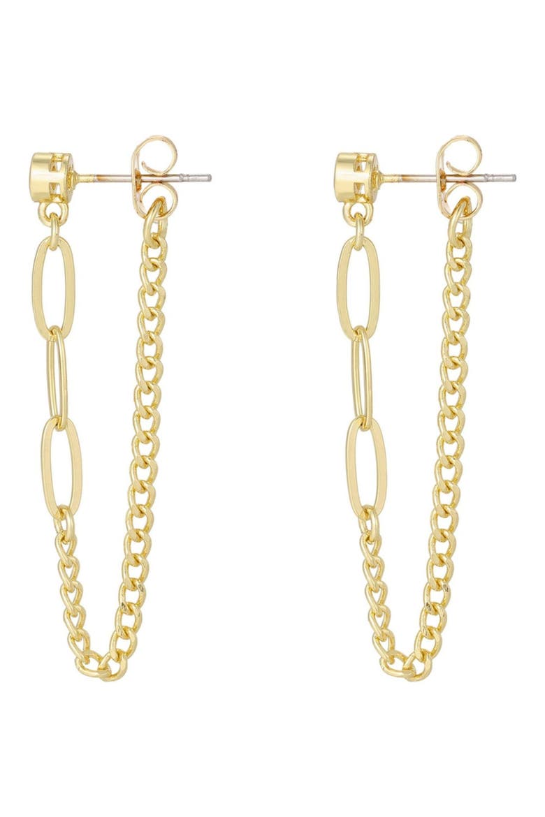 Cubic Zirconia Paper Clip Drop Front/Back Earrings, Alternate, color, GOLD