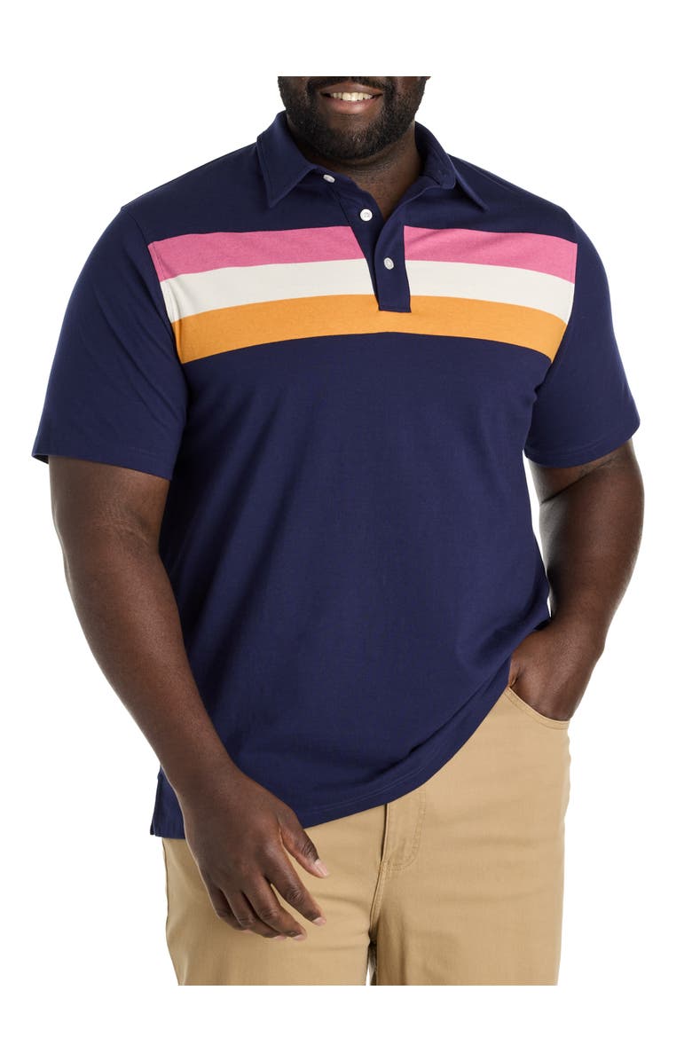 Harbor Bay by DXL Big & Tall Retro Striped Polo Shirt, Main, color, Navy