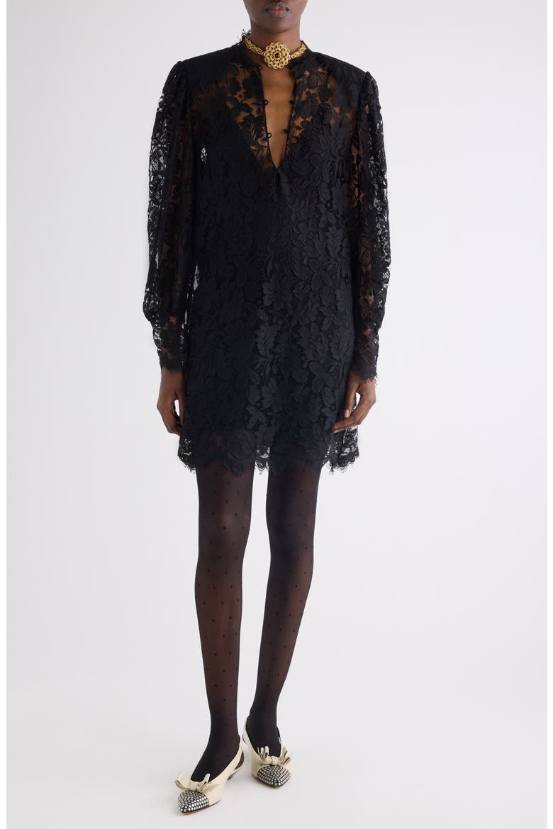 Long Sleeve Lace Minidress, Main, color, BLACK