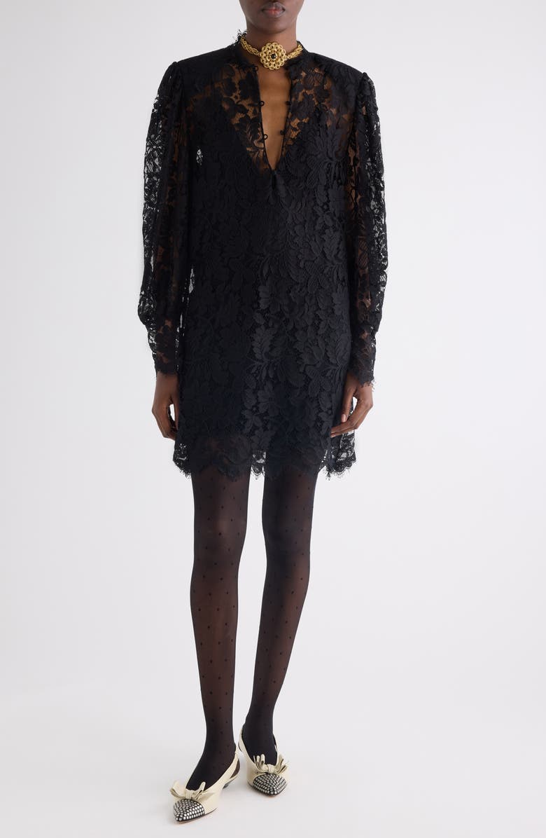 Chloé Long Sleeve Lace Minidress, Main, color, Black
