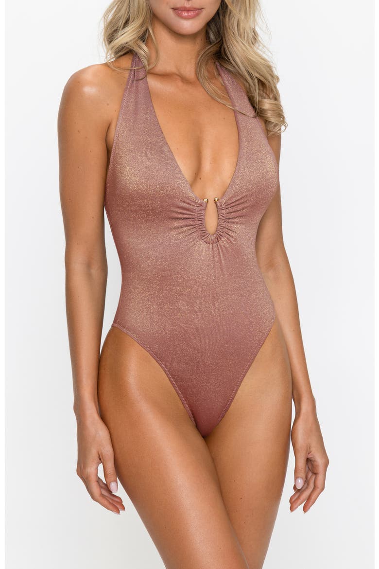 Starlight Shimmer Halter One-Piece Swimsuit, Alternate, color, Light/Pastel Pink