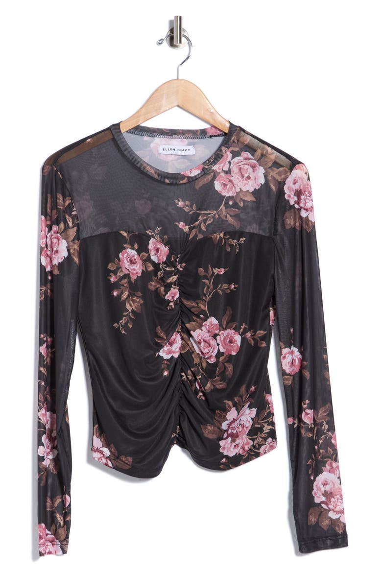 Sweetheart Mesh Top, Main, color, BLACK PEONIE