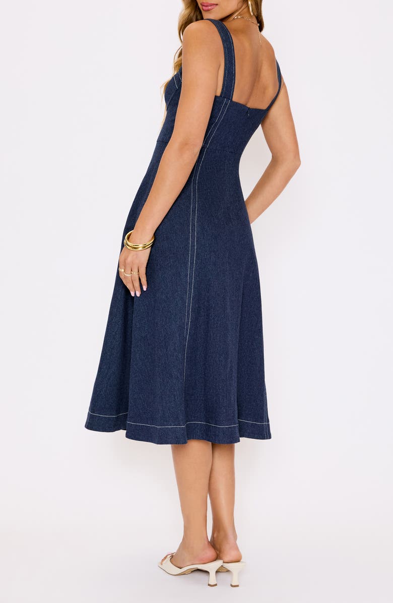 VICI Collection Rey Bustier Bodice Denim Midi Dress, Alternate, color, Dk Denim Blue
