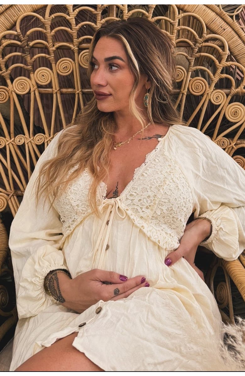 PinkBlush Crochet Lace Button Front Dress, Alternate, color, Beige