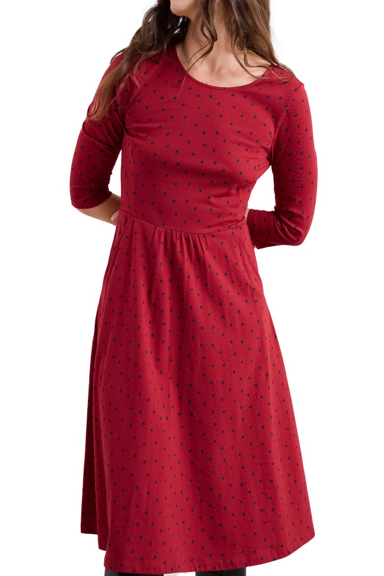 April Printed Stretch Organic Cotton Dress, Alternate, color, LITTLE SPONGE SPOT DAHLIA