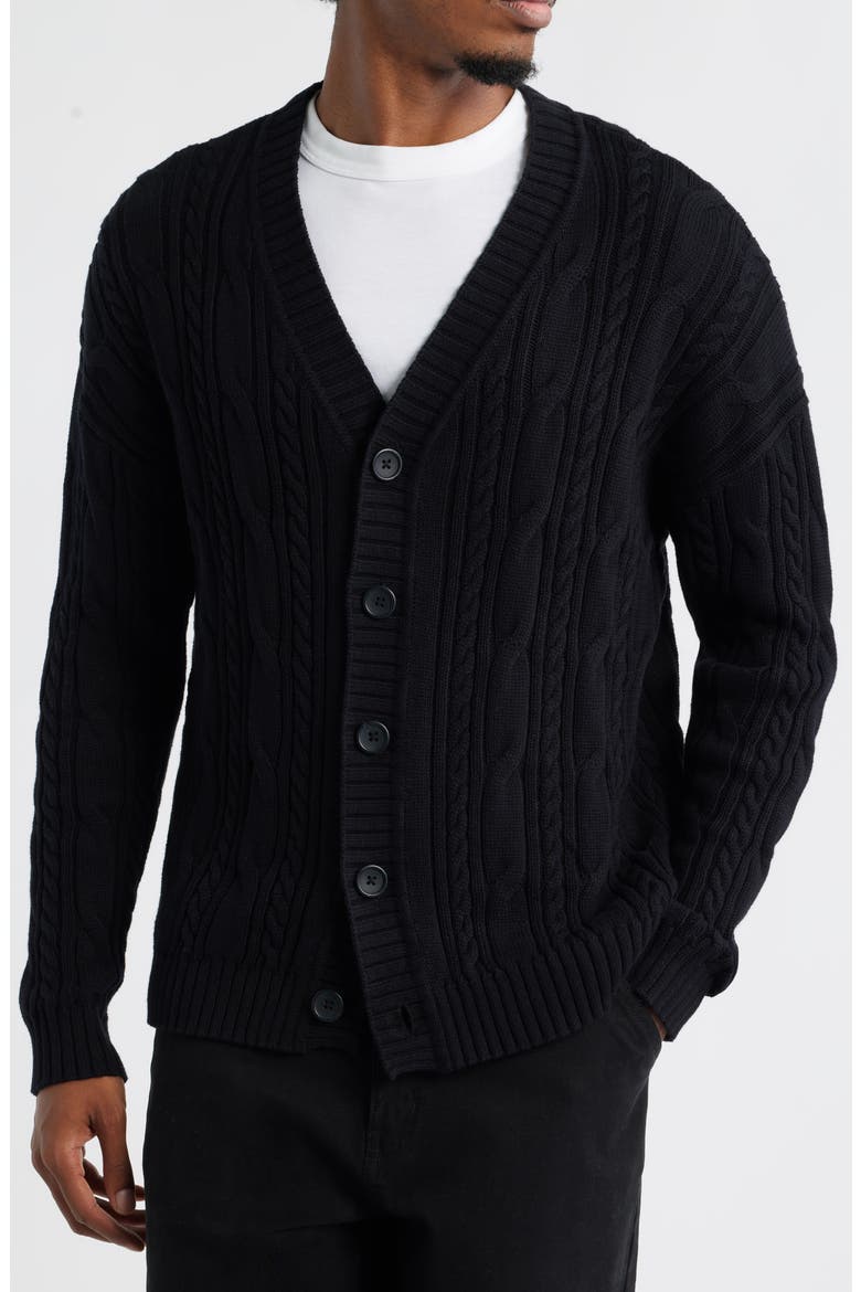 Cable Cotton Cardigan, Alternate, color, BLACK