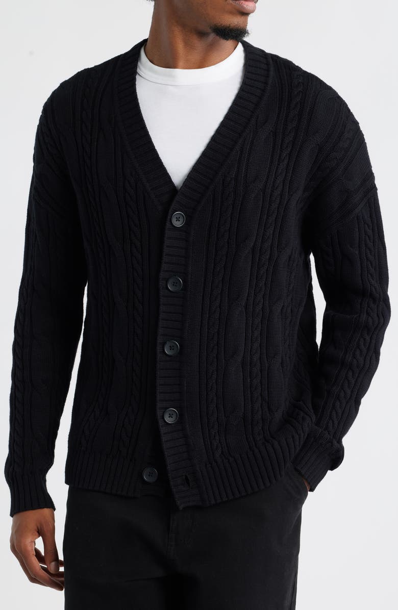 BP. Cable Cotton Cardigan, Alternate, color, Black