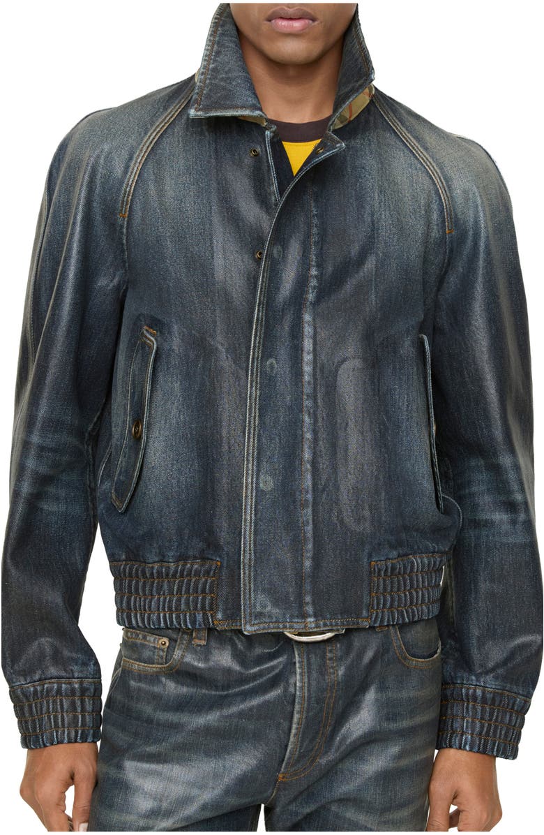 Burberry Coated Denim Jacket, Main, color, Mid Blue