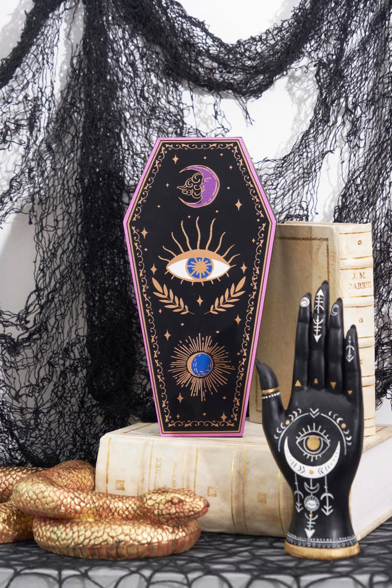 Mystical Celestial Moon Wooden Halloween Coffin Figurine Box 5" x 10", Alternate, color, Black