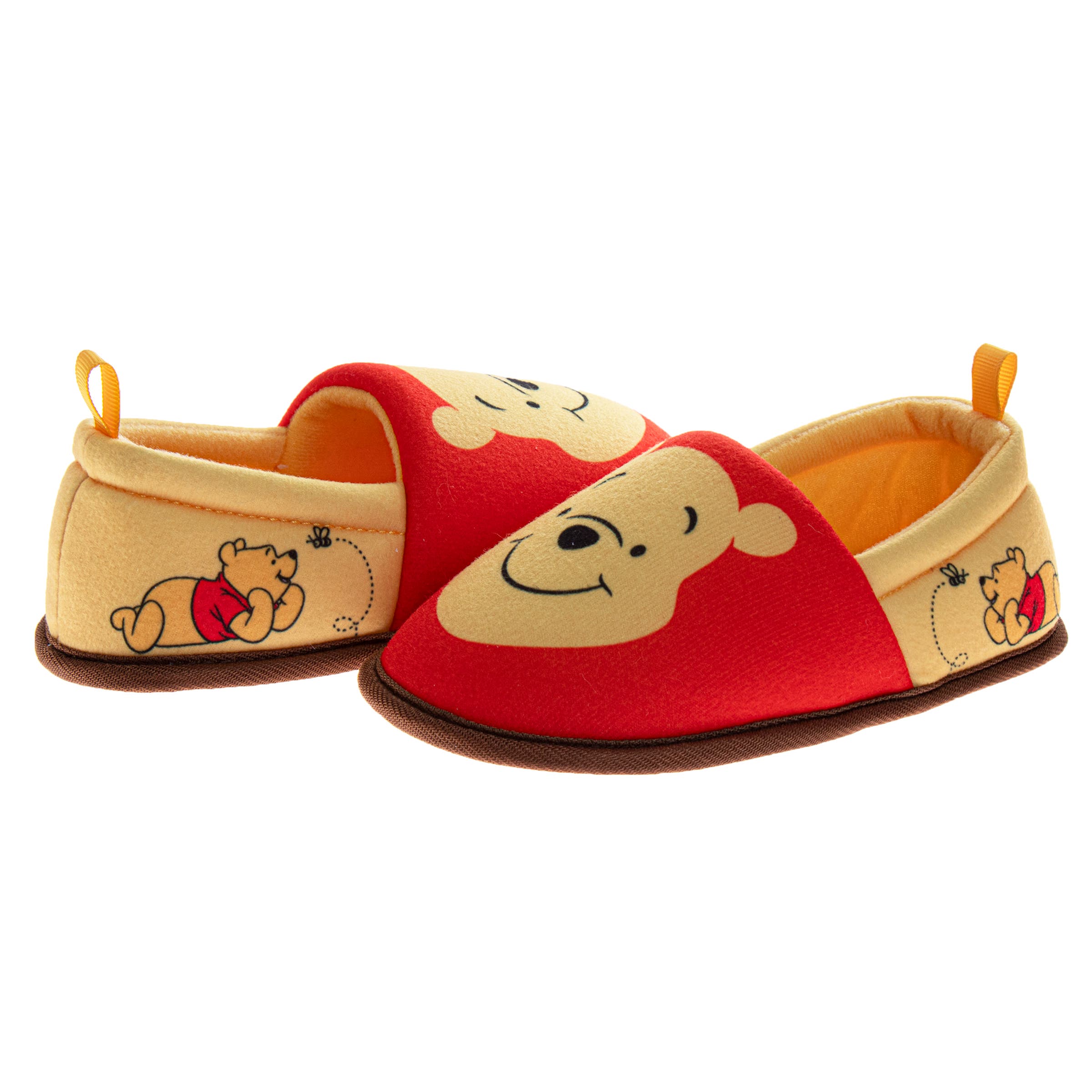 Disney Winnie the Pooh Kids' Slippers - Plush, Warm, and Soft House Shoes, Alternate, color, Yellow/Red