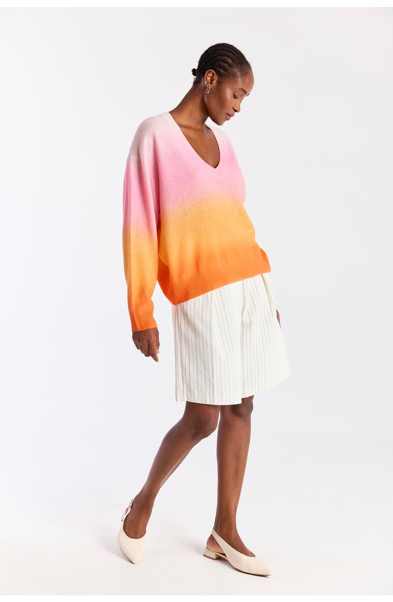 Brodie Pure Cashmere Bali Print 100% Cashmere V Neck Sweater, Alternate, color, Pink Bali Print