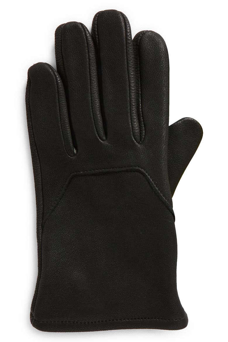 Men's Faux Fur Lined Leather Gloves, Alternate, color, BLACK