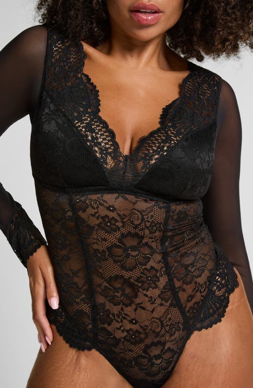 Hunkemoller Hunkemöller Essie Long Sleeve Mesh & Lace Teddy In Black