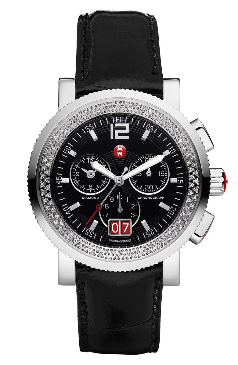 MICHELE 'Sport Sail - Large' Diamond Black Dial Watch Case, Alternate, color,