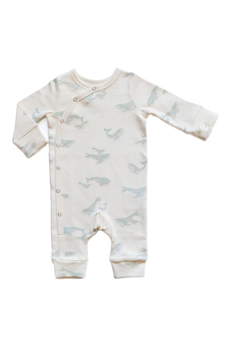 Follow Me Whale Print Organic Cotton Romper, Main, color, LIGHT BLUE
