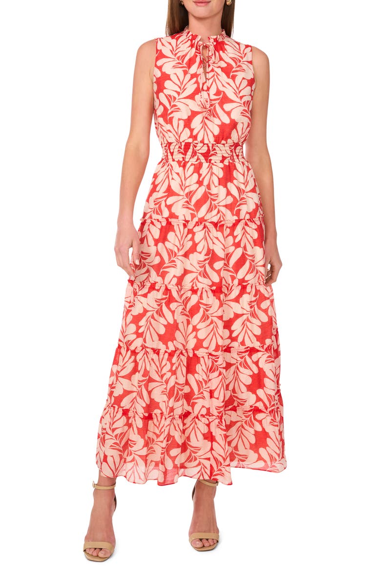 Halogen<sup>®</sup> Tie Neck Sleeveless Tiered Maxi Dress, Main, color, Brilliant Red